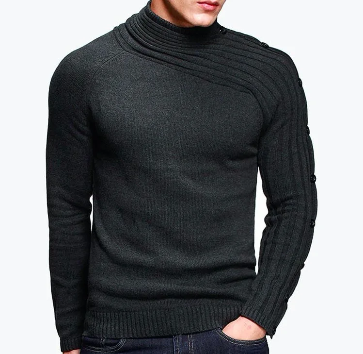 Мужской свитер с воротником под горло Повседневный хлопковый пуловер черный и