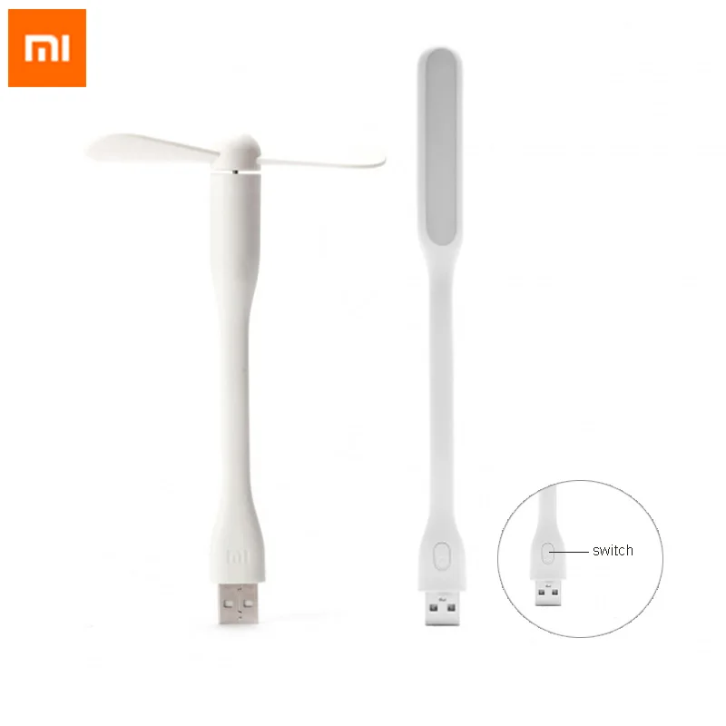White fan light Xiaomi мини-usb, лампа Светодиодная лампа Xiaomi сияющий светодиодный мини-вентилятор USB с переключателем для ноутбука, ноутбука, компьютера, банка питания - Цвет: White fan light