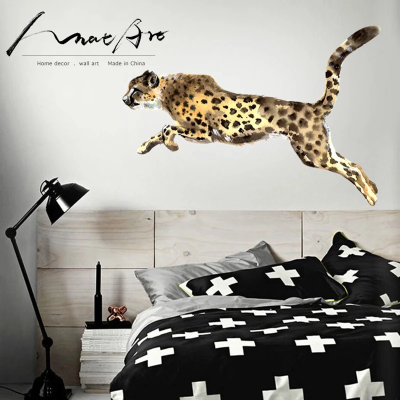 Животный стикер на стену s Леопардовый акварельный принт Наклейка