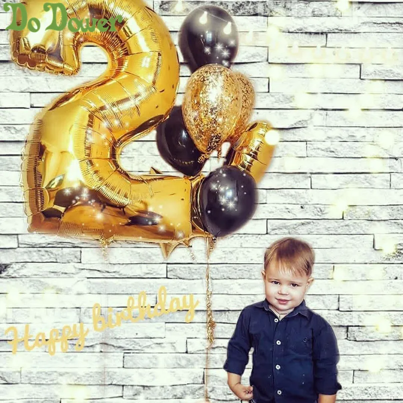 32 дюймовый Золотой Серебряный цифра 0 9 Воздушные шары с цифрами фольга для дня