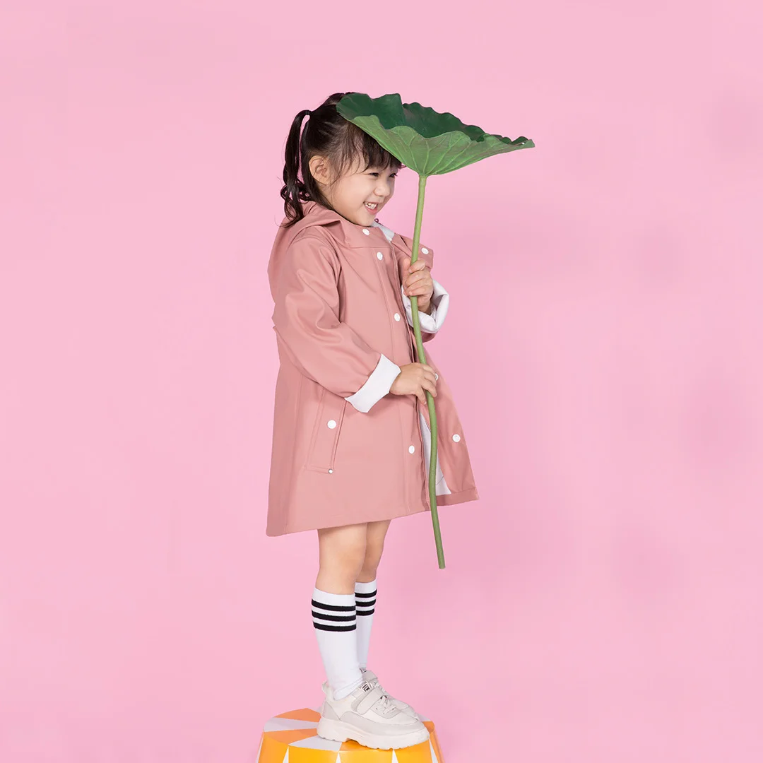 girl pink 140-68 Xiaomi Mijia Qihao/детский городской плащ-дождевик для мальчиков, дождевик для девочек, зеленый водонепроницаемый плащ-ветровка из искусственной кожи, детская куртка - Цвет: girl pink 140-68