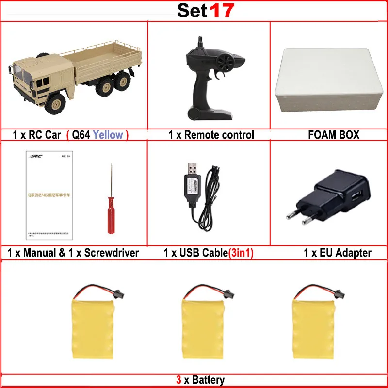 Set17 JJRC Q62 Q63 Q64 1/16 2,4G 4WD длительный срок службы батареи внедорожный военный багажник гусеничный Радиоуправляемый автомобиль пульт дистанционного управления внедорожные игрушки детские подарки - Цвет: Set17