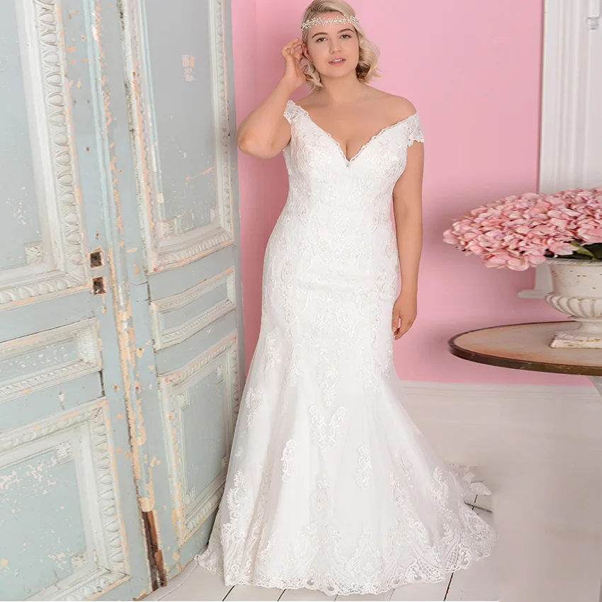 

Jiayigong Sexy V-neck Mermaid Wedding Dresses Plus Size Custom Made Tulle Lace Wedding Gowns Bride Dress Vestido De Novia