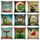 Горячая Распродажа Dream World Fantasy Green Arch красочный город дерево дом цветы шляпа Фламинго Луна сказки Подушка диванная подушка