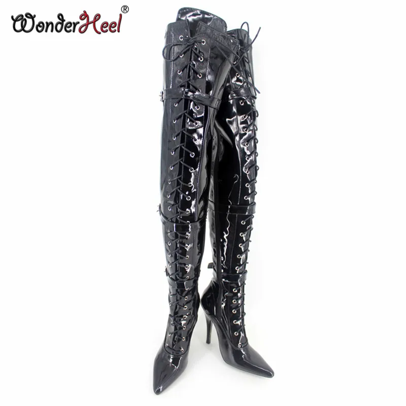 Wonderheel/очень высокий каблук appr. 5 "/12 см женские мотоциклетные сапоги пикантные
