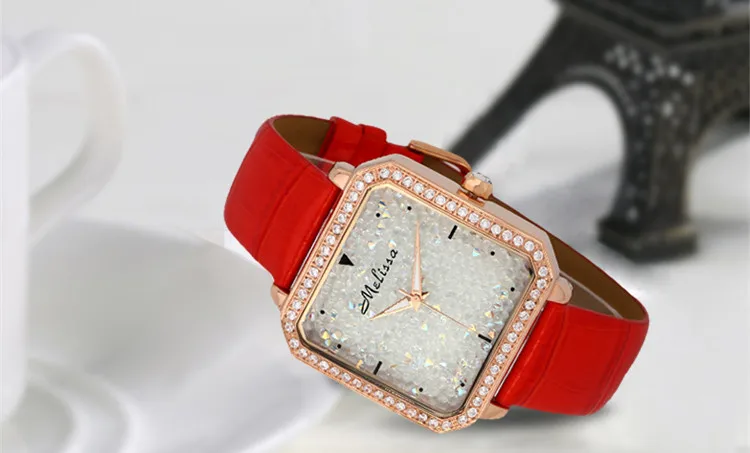 

Luxury Starry Design Women Crystals Watches Brand MELISSA Vintage Square Dress Wrist watch Analog Relogio Feminino Montre F12118