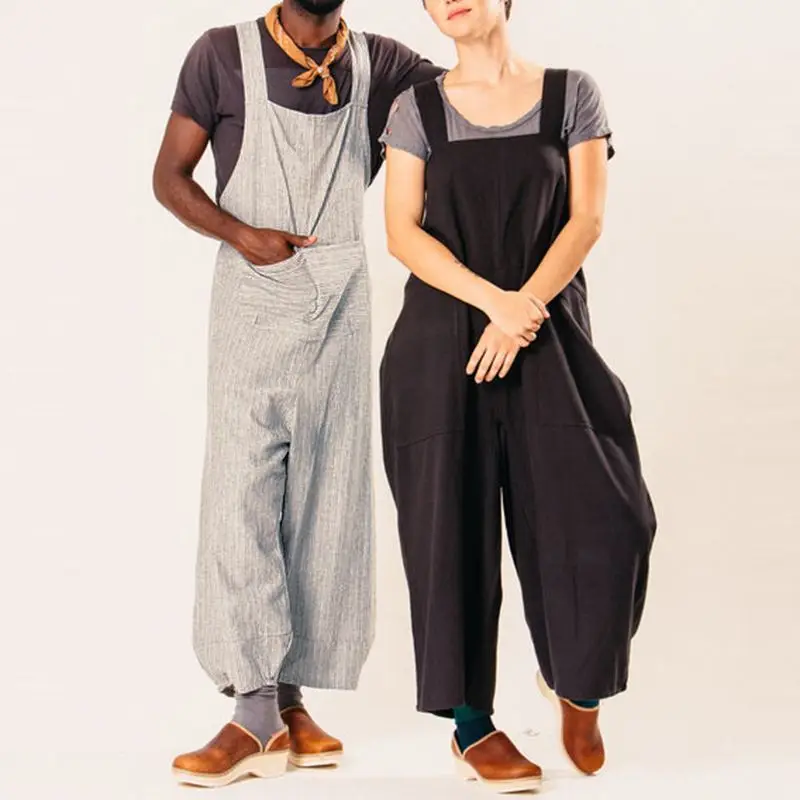Retro Men Overalls Women Rompers Stripe Wide Leg Pants Dungarees Casual Jumpsuits Long Trouser Hombre Garment Overalls Unisex