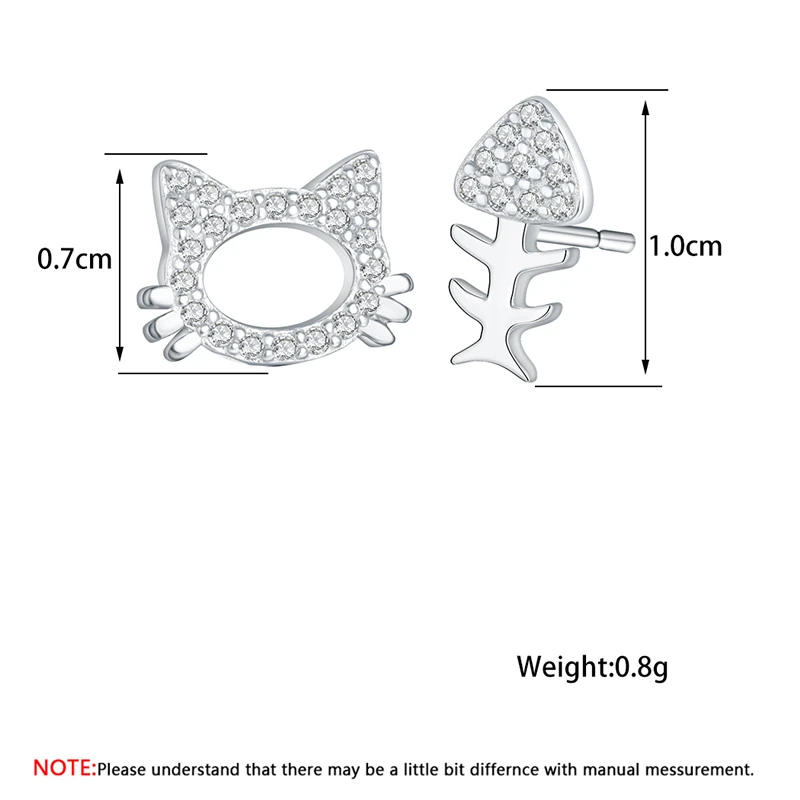 Женские костяные серьги Cxwind пусеты с кристаллами циркония и кошечкой для девочек