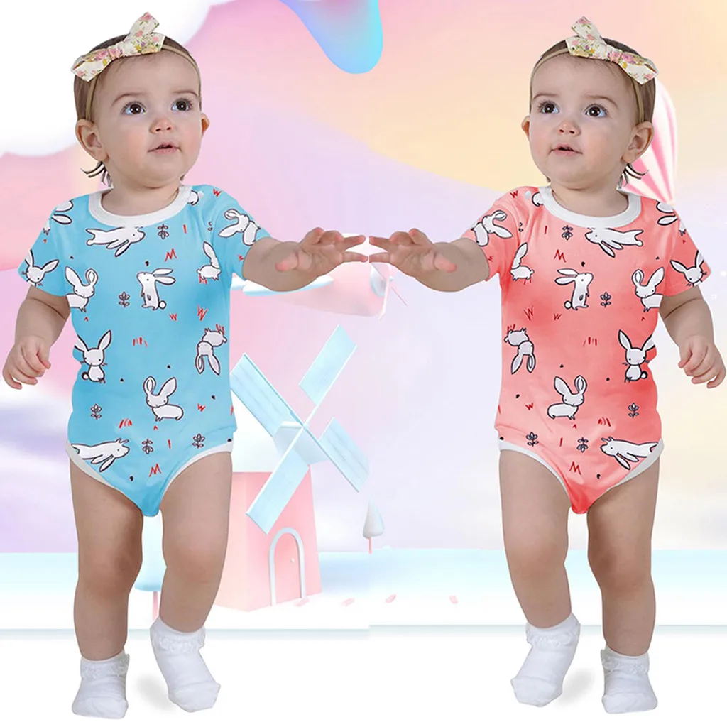 Детские комбинезоны с коротким рукавом и принтом кролика на Пасху детская одежда