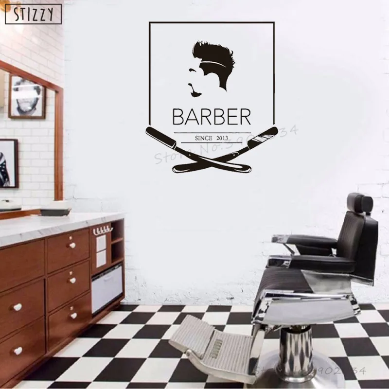 Настенная Наклейка stizzy персонализированный логотип барбершопа виниловая