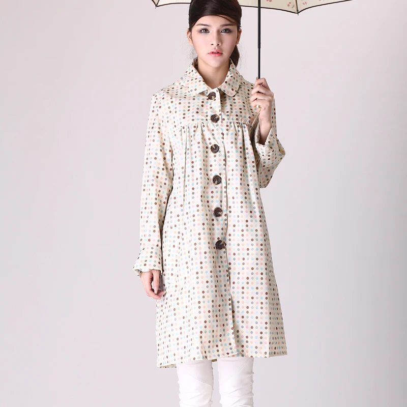 Женский непромокаемый плащ с капюшоном длинный в горошек | Дом и сад