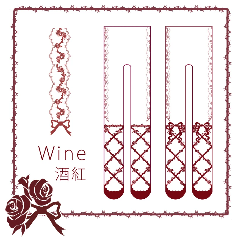 

Princess gothic lolita pantyhose Fish baby Original blushing rose handle of LOLITAstockings printed soks navy and burgundy A7