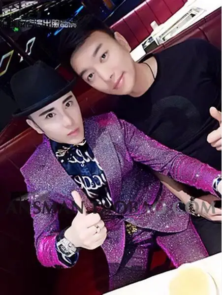 S-5XL новинка для ночного клуба мужская одежда певица тонкий ди-джей GD фиолетовые