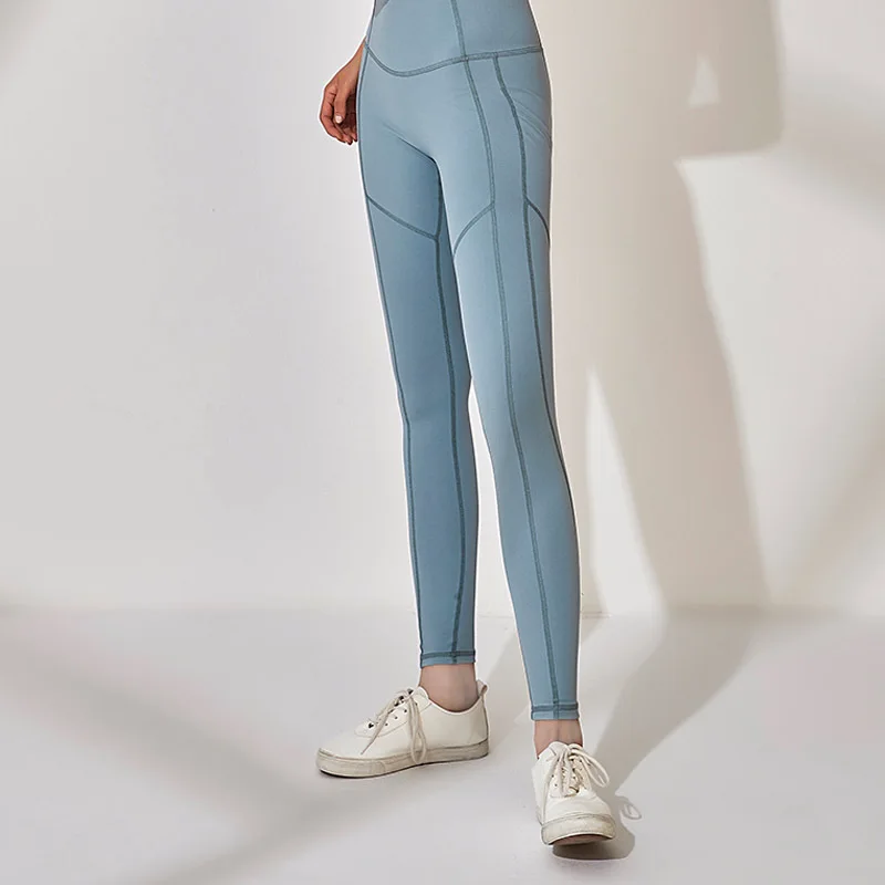 Женские штаны для йоги с высокой талией синие бесшовные леггинсы тренажерного