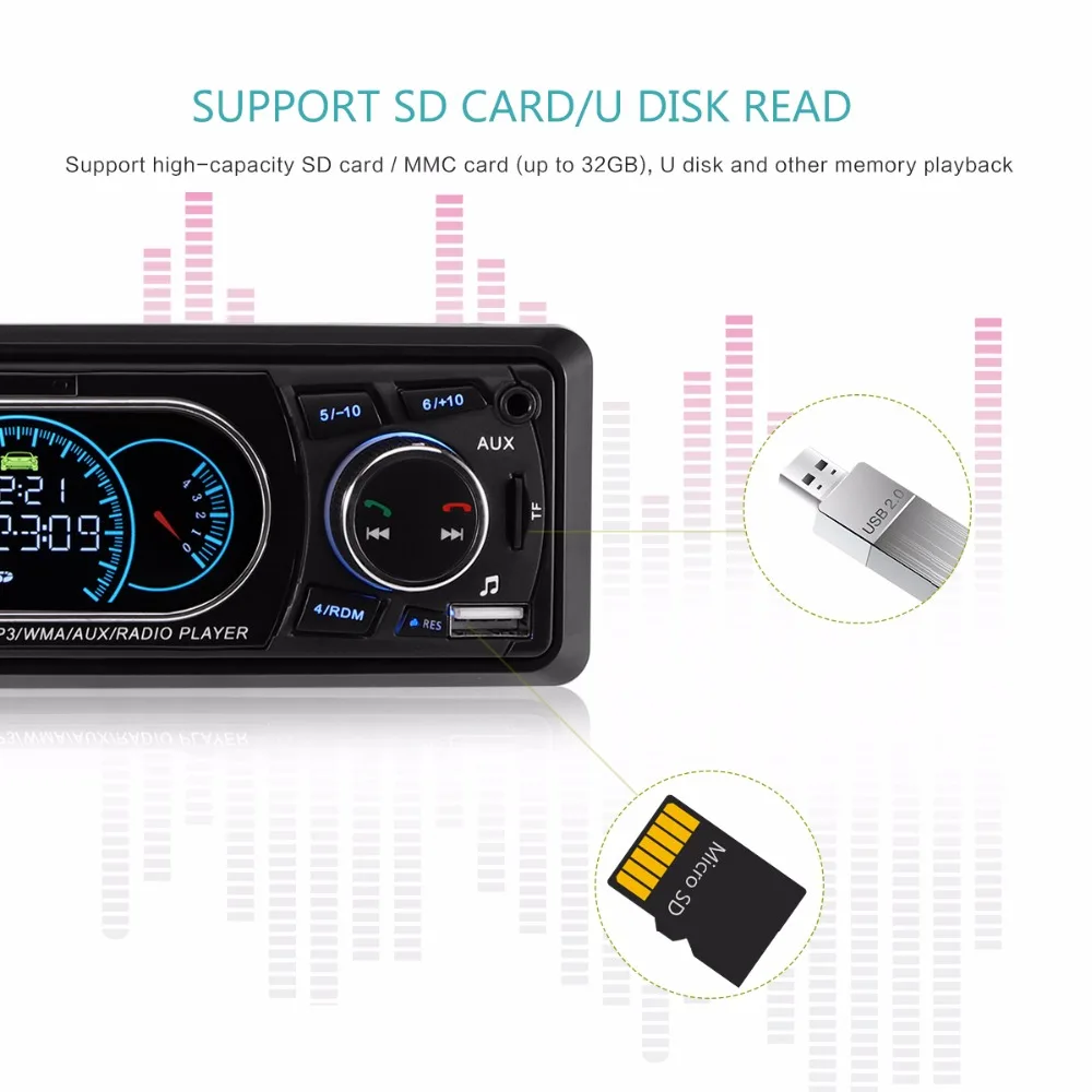 Onever Bluetooth автомобильный mp3-плеер 1-Din автомобильный стерео аудио mp3 радио плеер Поддержка USB/FM приемник с беспроводным пультом дистанционного управления