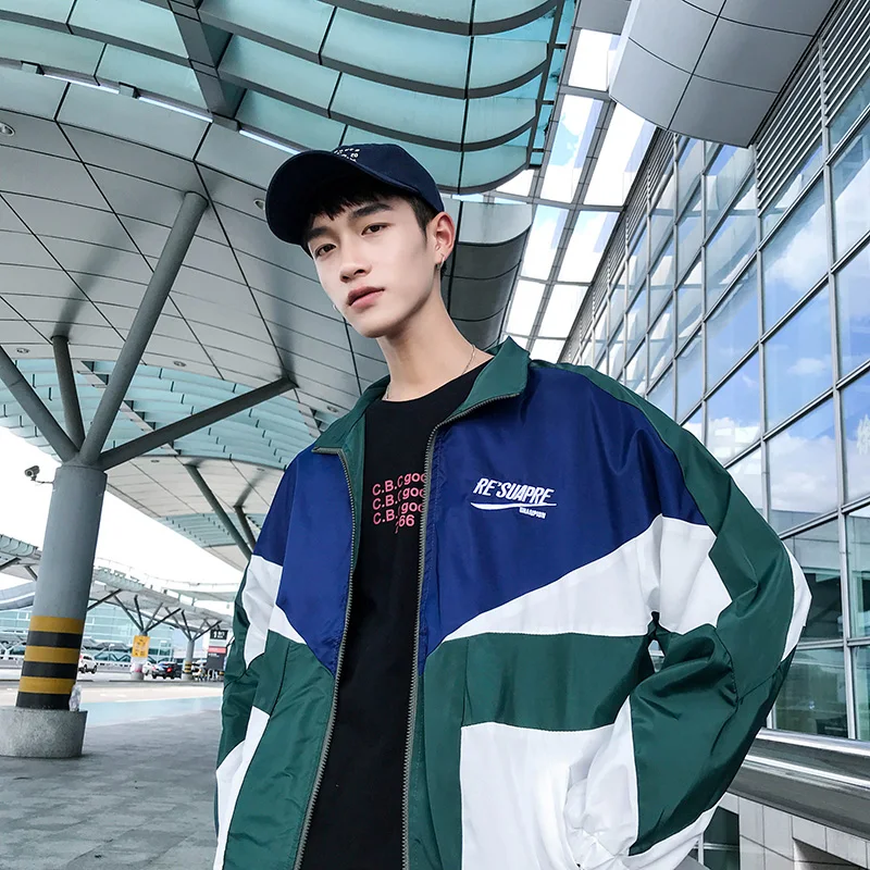 Винтажная Лоскутная мужская куртка на молнии Повседневная Университетская