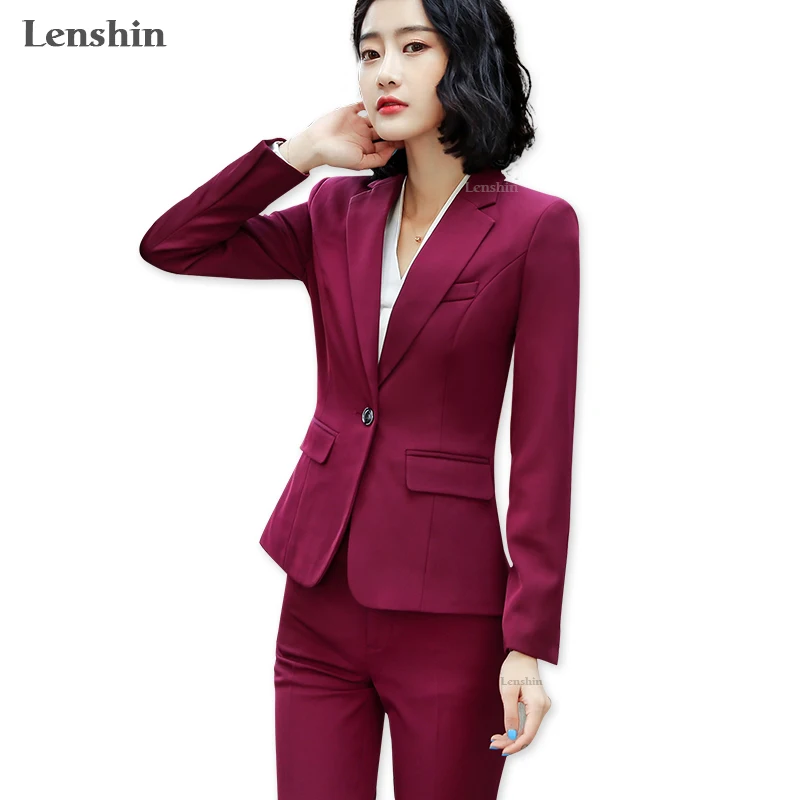 

Lenshin 2 Pieces Set Women Standard Pant Suits Business Office Lady Work Wear Formal Female One Button Blazer with Pant