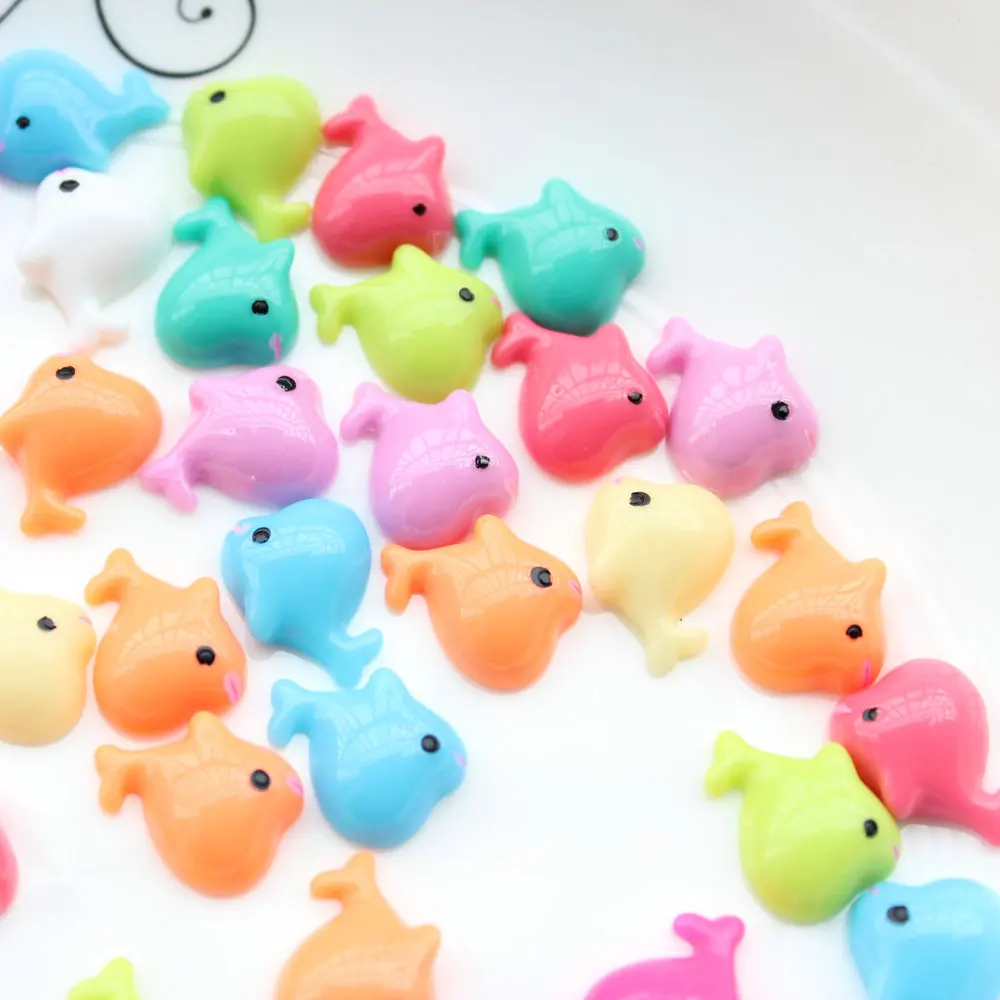 300pcs Kawaii Little Mix Color Whale Resin Flatback Cabochons Dolphin 16mm Fish Decoration | Украшения и аксессуары