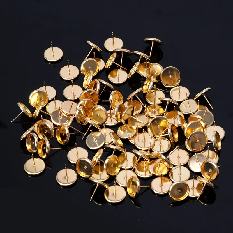 

NTTHNCF 100PCS DIY Flat Round Ear Posts Stud Earring Blanks fit 8 10 12mm Glass Cabochon