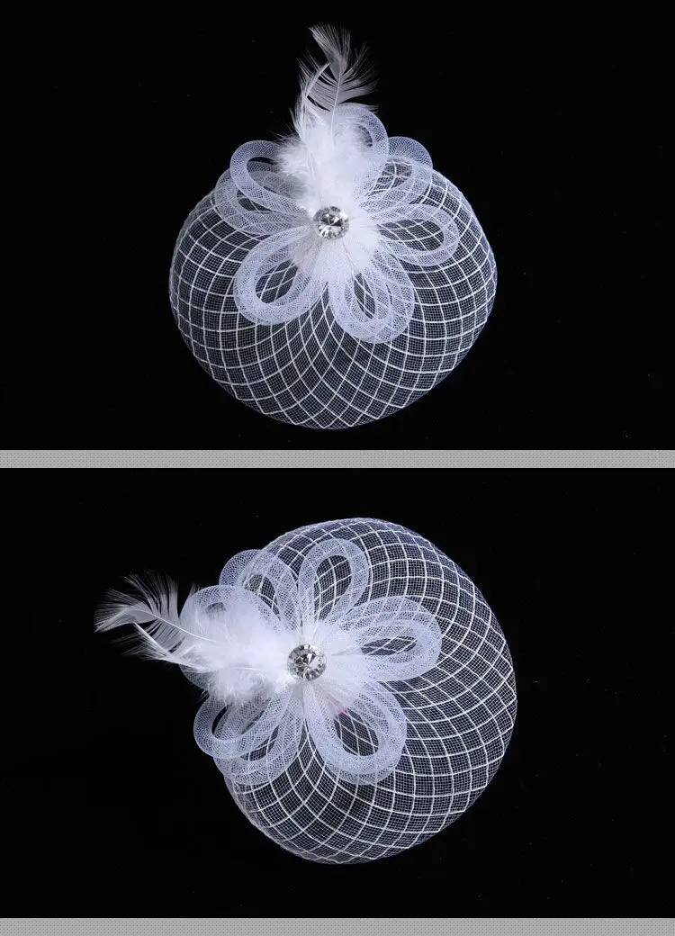 Кристаллы бисером короткие дети фаты с пером покрывал для невесты и маленьких