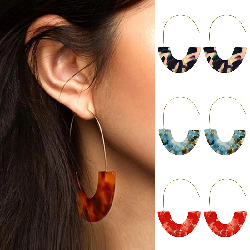 Женские полукруглые серьги ZA акриловые сережки с большим крючком и леопардовым