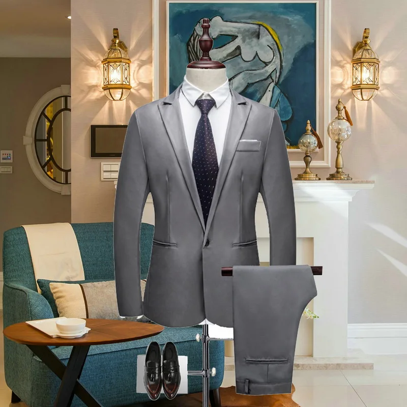 HEFLASHOR Luxury Men Wedding Suit Male Blazers Slim Suits For Men Costume Business Formal Party Blazers Sets(Jacket+Pant) 3XL