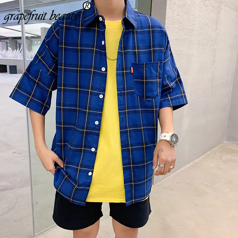 M-5XL плюс размер Новые тонкие дышащие мужские рубашки в клетку Половина рукава