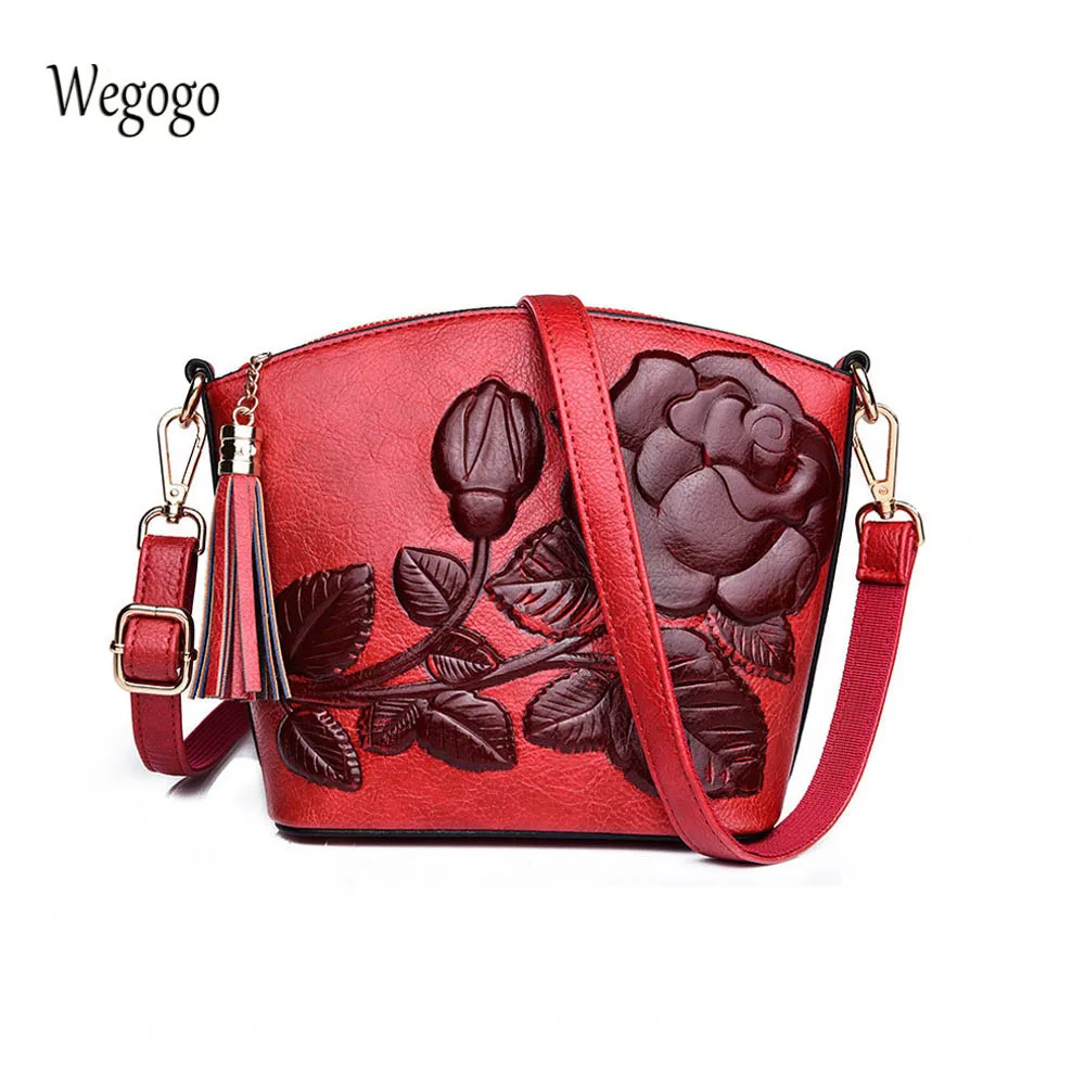 

Luxury Designer Women's Bag Floral Embossed Tassel Handbag Shoulder Pu Leagther Bags Fashion Tassel Crossbody Bag Dames Tassen
