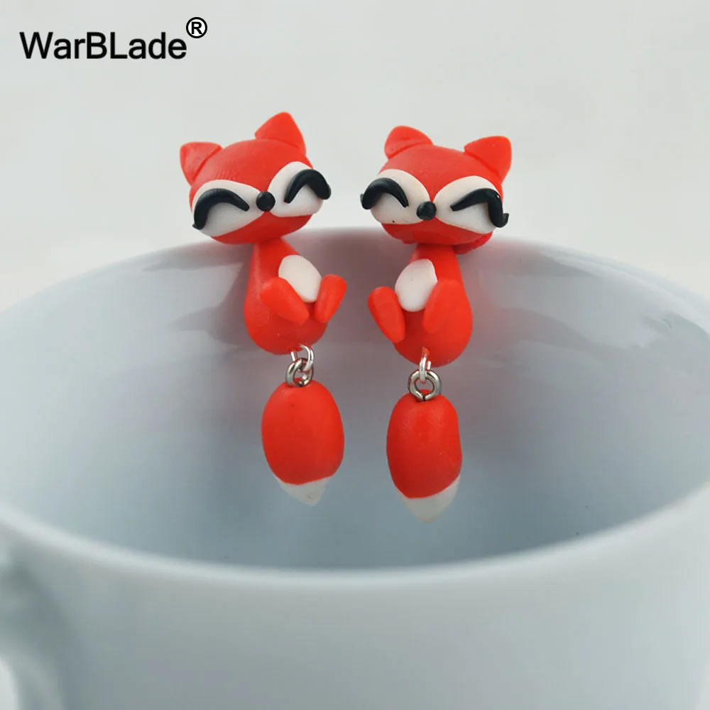 Серьги-гвоздики WarBLade в виде животных кошек, модная ручная работа, полимерная глина, 3D лиса, крокодил, динозавр, серьги для женщин, ювелирное изделие, Прямая поставка