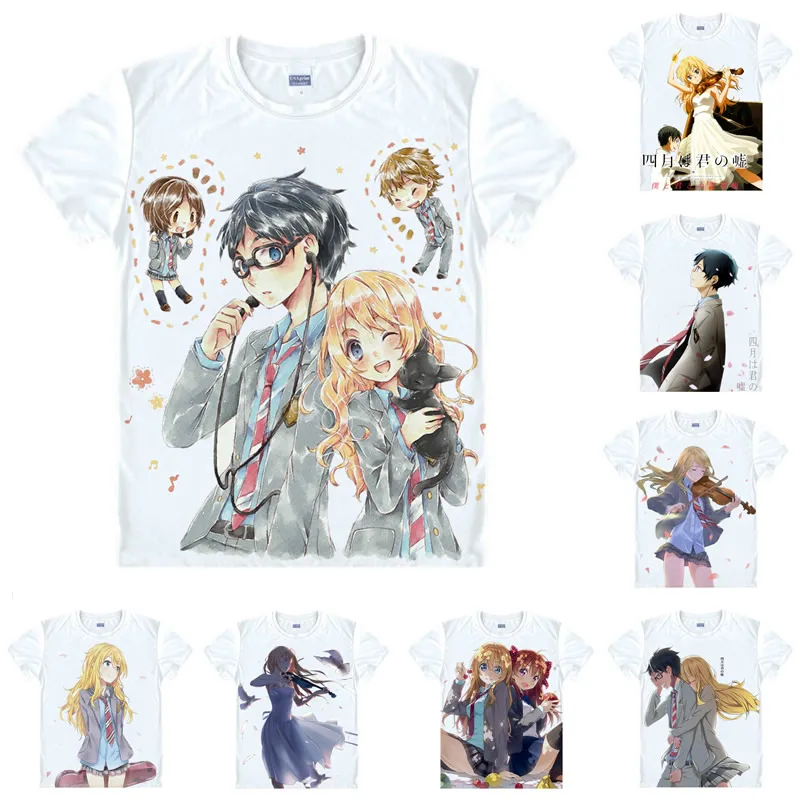 Аниме рубашка Coolprint Kimiuso Your Lie в апреле футболки с коротким рукавом Kousei Arima Kaori Miyazono