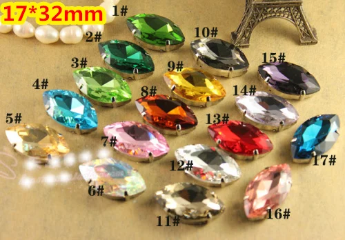 

21Colors for Choice,17*32mm 70pcs/Lot Horse Eye Crystal With Claw Setting Sewing Glass Crystals stone for dress,jewelry