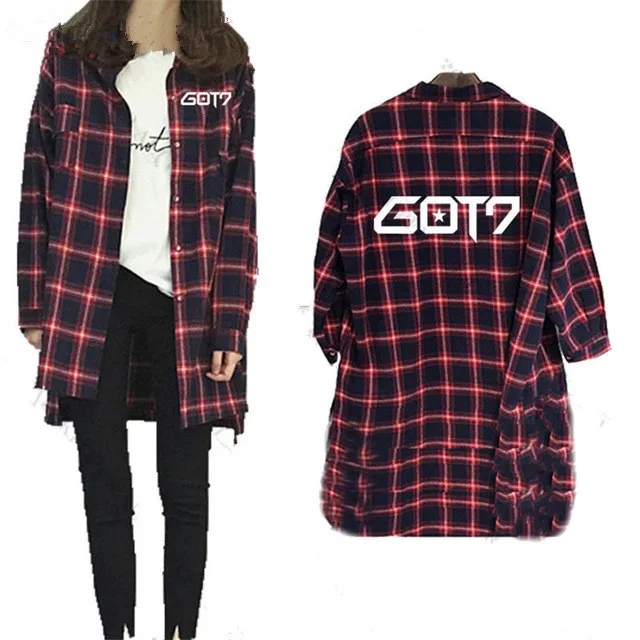 Mainlead Kpop красная клетчатая рубашка EXO GOT7 Monsta X b. A. P Mamamoo Seventeen IKON для женщин и мужчин унисекс - Цвет: GOT7