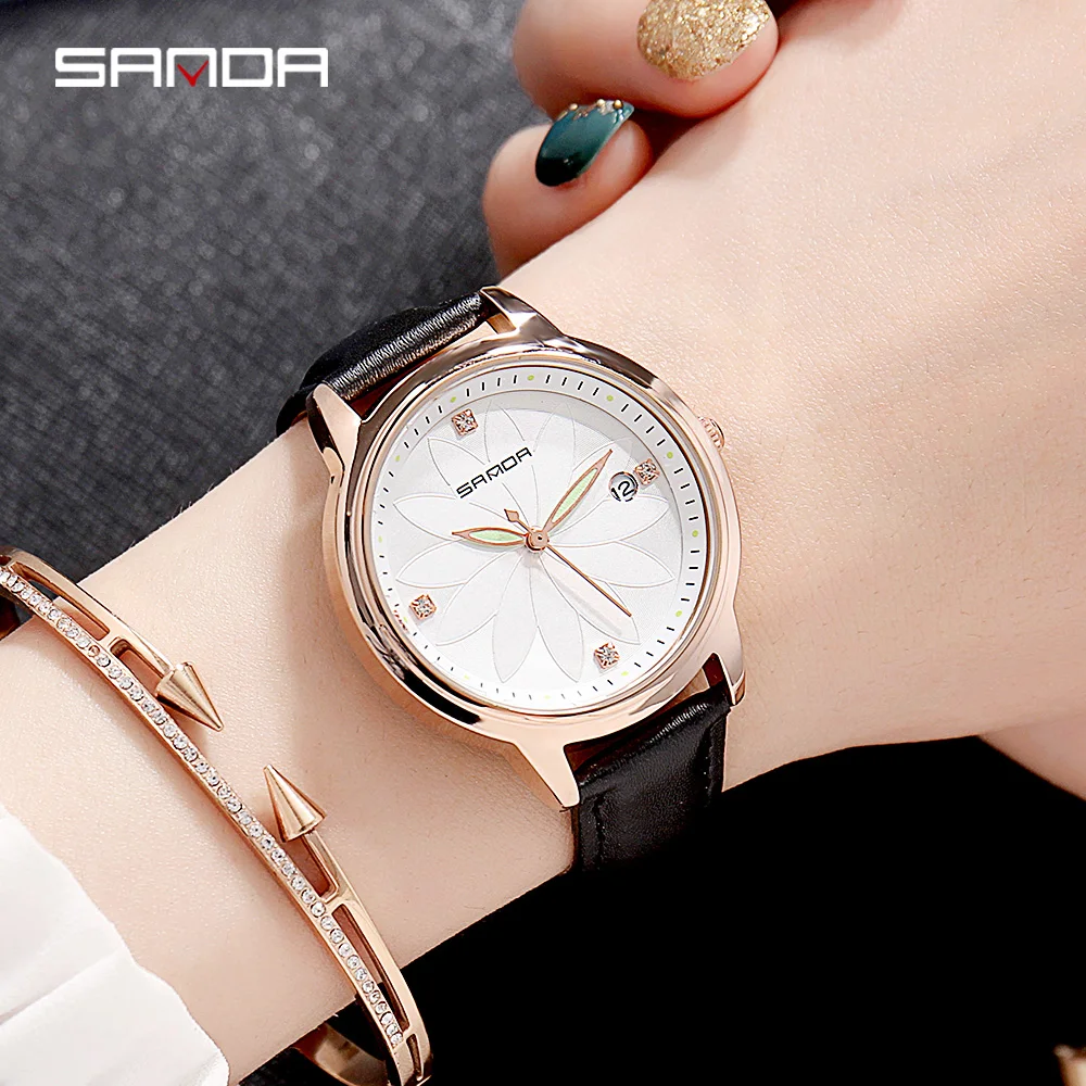 SANDA элегантные кварцевые часы для женщин цветочное моделирование женские