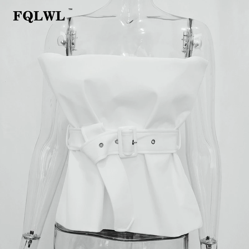 Женский короткий топ с открытыми плечами FQLWL облегающий черный белый Бюстье для