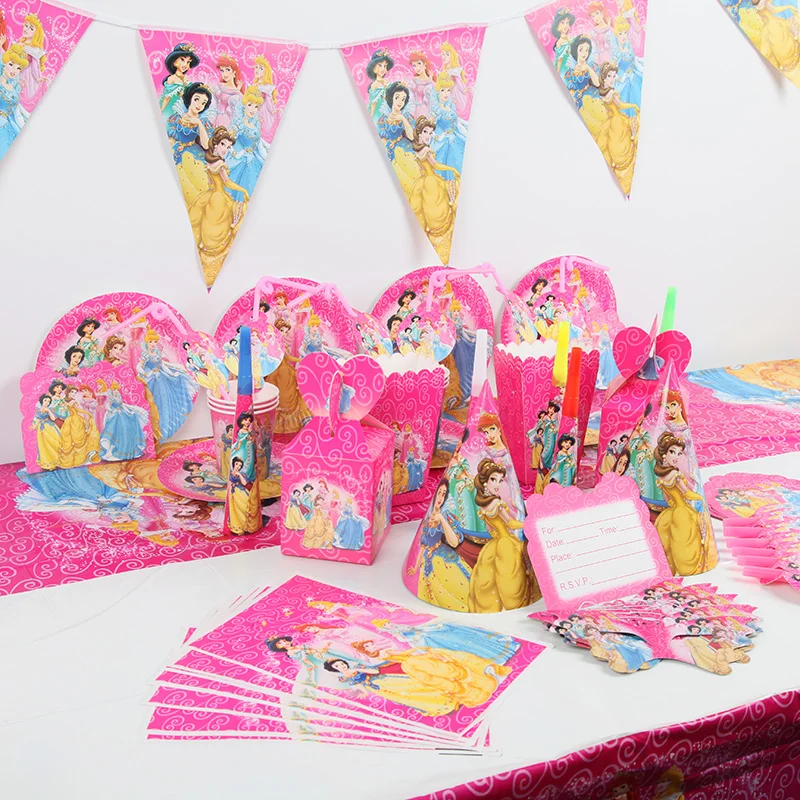 

115pcs/lot for 10 Kids Girls Birthday Party set Princess Cup Plate Straw Flag Party Sets Paper Baby Shower Supplies Decoration