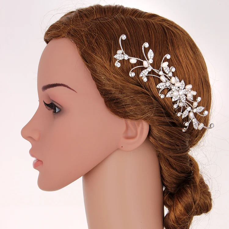 

Floralbride Hot Selling Rhinestones Crystals Natural Pearls Flower Wedding Hair Comb Bridal Hair Accessories Bridesmaids Women