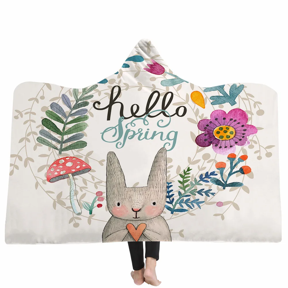 Blanket Hooded Coat Magic Hat Home School Travel Thick Double-layer Plush 3d Digital Printing Anime Rabbit Series | Дом и сад