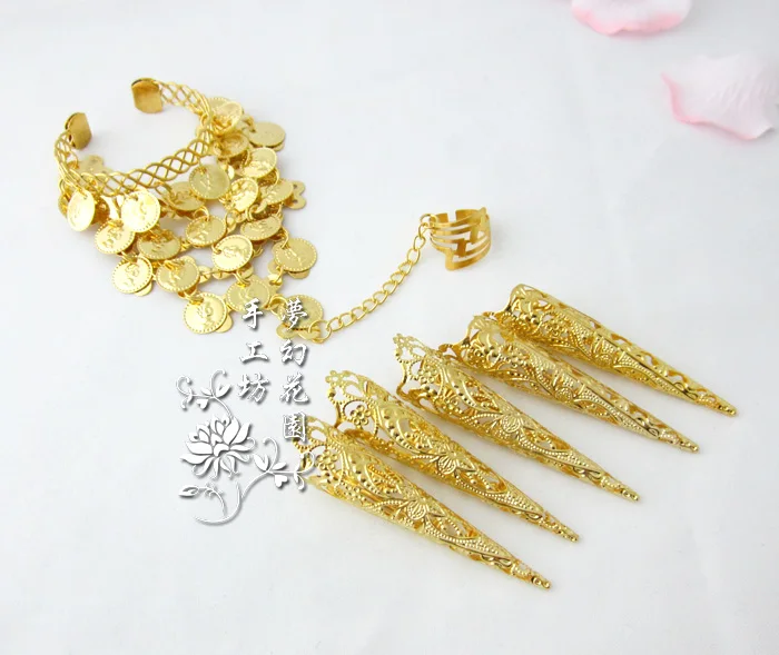 Одна пара длинных гвоздей фотокольцо реквизит Павлин индийский танц живота