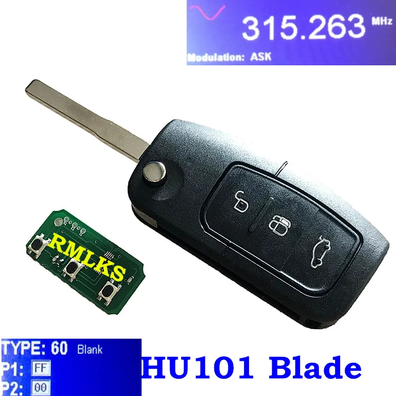 RMLKS дистанционный брелок 3 кнопки 315 МГц 433 МГц 4D63 40bit ID83 4D60 80Bit чип подходит для Ford Focus Fiesta C Max Ka HU101 Blade