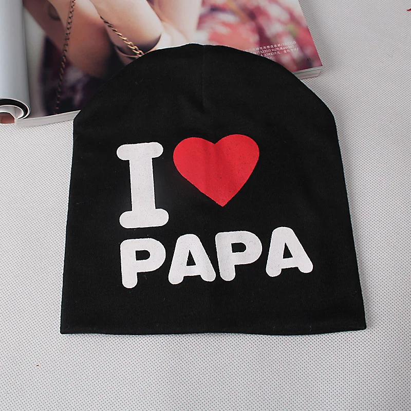 Милые детские теплые весенне осенние вязаные шапки с принтом I Love PAPA MAMA вязаная