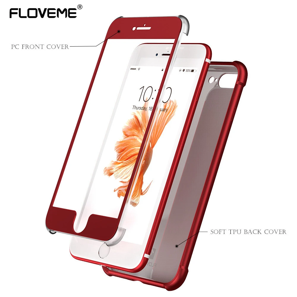 FLOVEME 360 градусов полный защитный чехол для iphone 6 6s Plus Матовый Мягкий Силиконовый