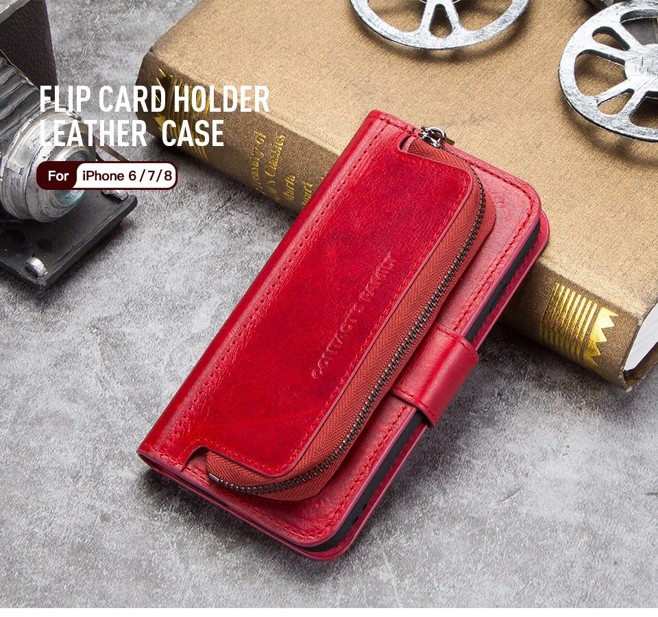 Роскошный кожаный флип-чехол Crazy Horse для iPhone 7 8 держатель для карт чехол Coque Fundas для iPhone 7 8 карман на молнии для монет Чехол для телефона