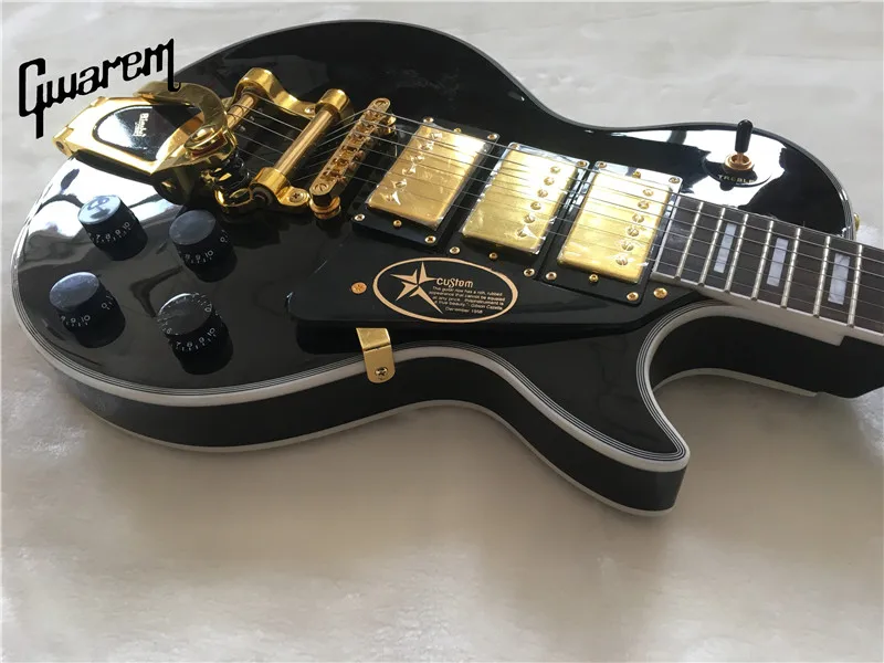 Электрогитару gwarem LP Пользовательские черный Бити гитара/Bigsby тремоло/гитара в