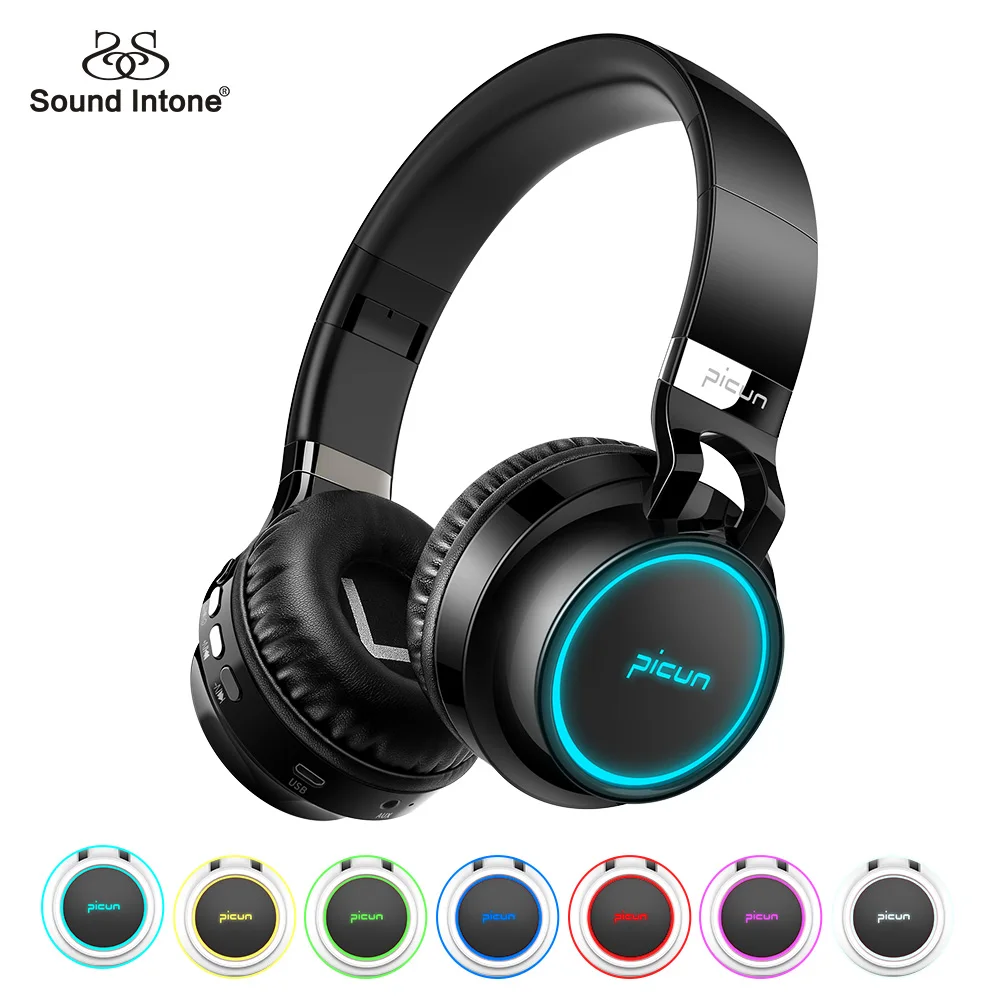 Sound Intone P60 блютуз наушники бас Беспроводной 7 цветов Glow с микрофоном Поддержка