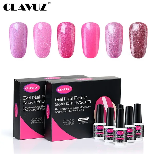 pink red 001 CLAVUZ 6 шт./компл. Обнаженная Серый Розовый и красный цвет Цвет УФ гель для ногтей лак набор 8 мл полу постоянный Маникюр DIY набор гель эмаль Lucky Набор Для лаков - Цвет: pink red 001