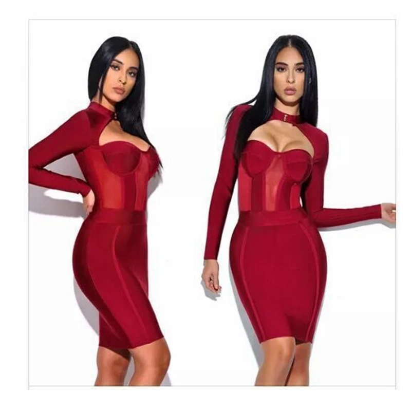 2019 летние missso Для женщин пикантные с длинным рукавом Bodycon выдалбливать до колен