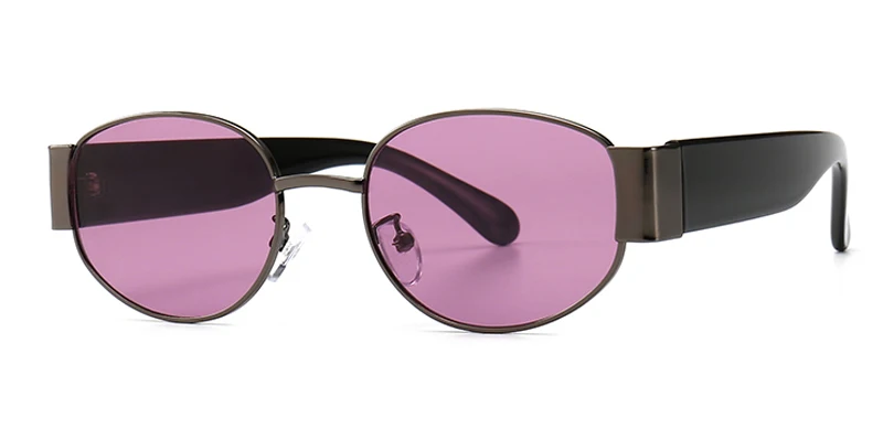 purple lens Kachawoo, Овальные Солнцезащитные очки для женщин, золотая металлическая оправа, зеленые, красные, мужские солнцезащитные очки, стимпанк, женские, унисекс, очки, лето - Цвет линз: purple lens