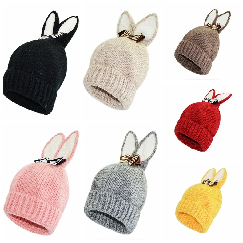 SYi Qarce, детские зимние вязаные шапки Skullies Beanies, шапка с милыми заячьими ушками для мальчиков и девочек 3-6 лет, милая шапка, NM476-82