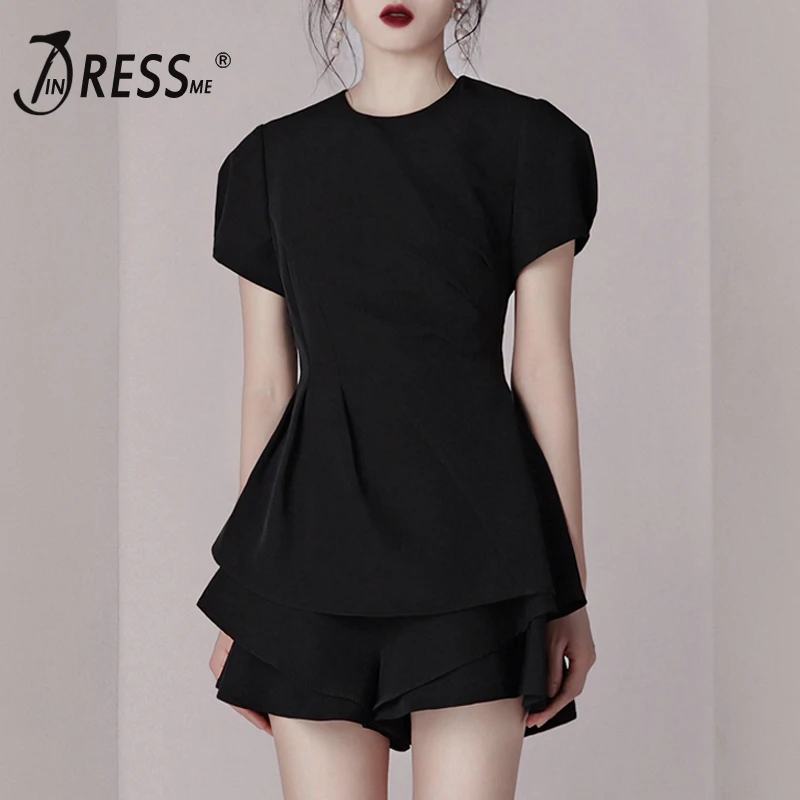 Женские шорты с рукавами фонариками INDRESSME черные красивые комплекты из двух