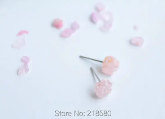Raw розовый кварцевый кристалл серьги гвоздики с кристаллами ER22303|crystal stud earrings|stud